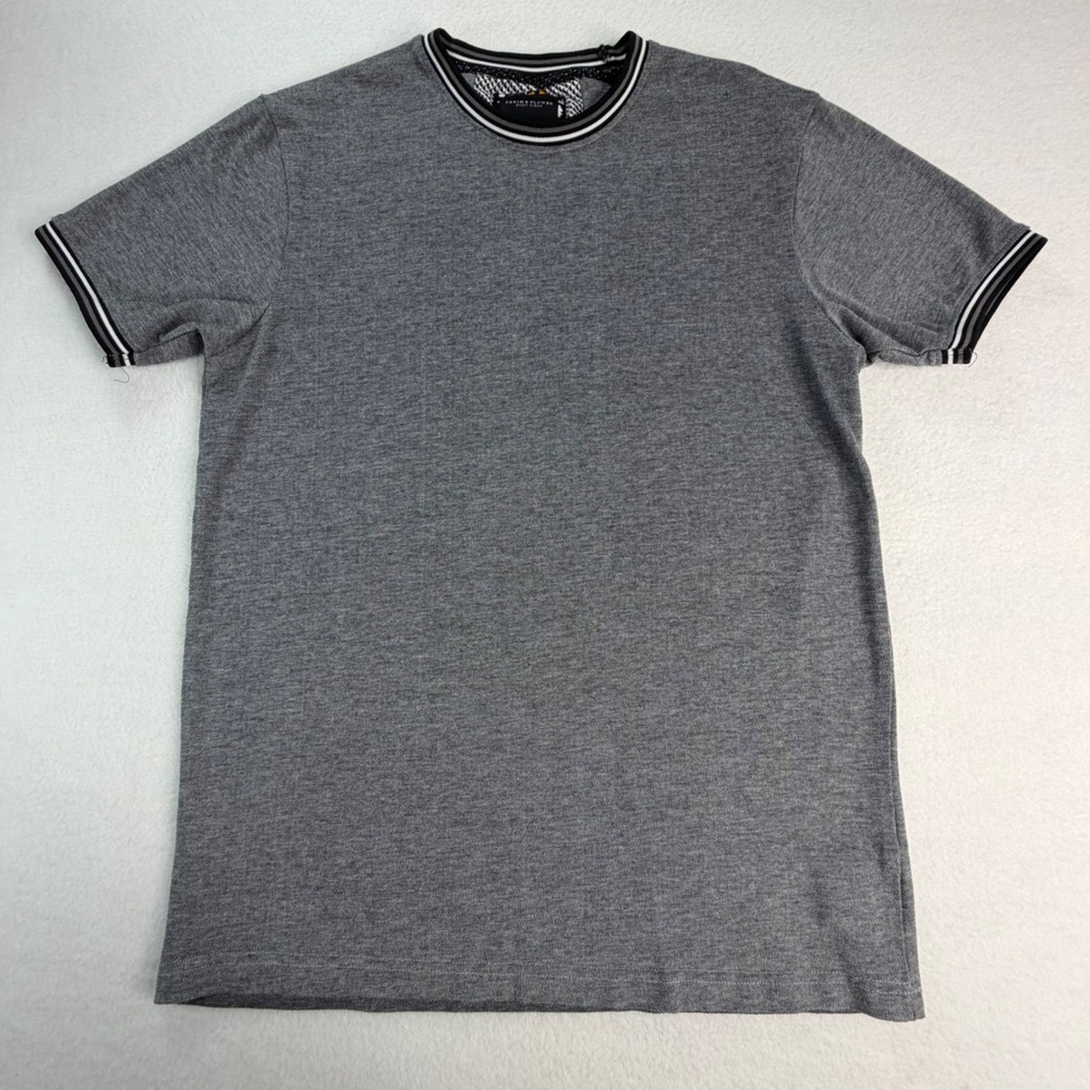 Denim & Flower Ricky Singh Mens Grey Heather Striped Trim Ringer T-Shirt Size M